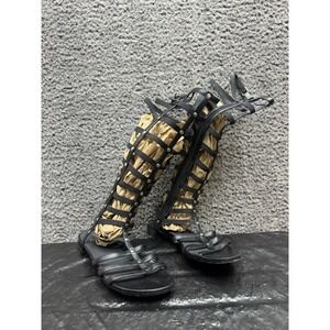 Stuart Weitzman Sparta Gladiator Knee High Strap Sandals Black Womens Size 8M US